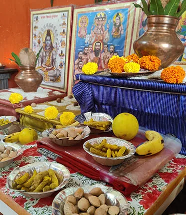 Puja samagri arranged for a puja at Trimbakeshwar